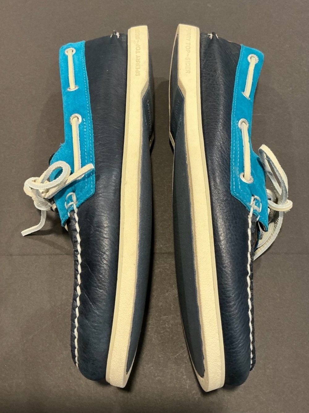 Sperry Top Sider Leather Suede Boat Shoes Blue Colorblock Men’s Size 10 - Picture 15 of 16
